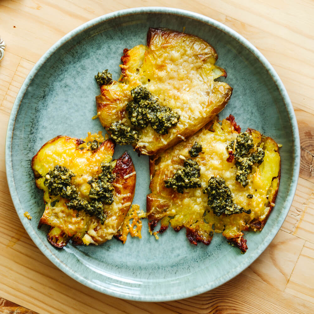 Patatas Aplastadas Con Pesto Receta JUST SPICES